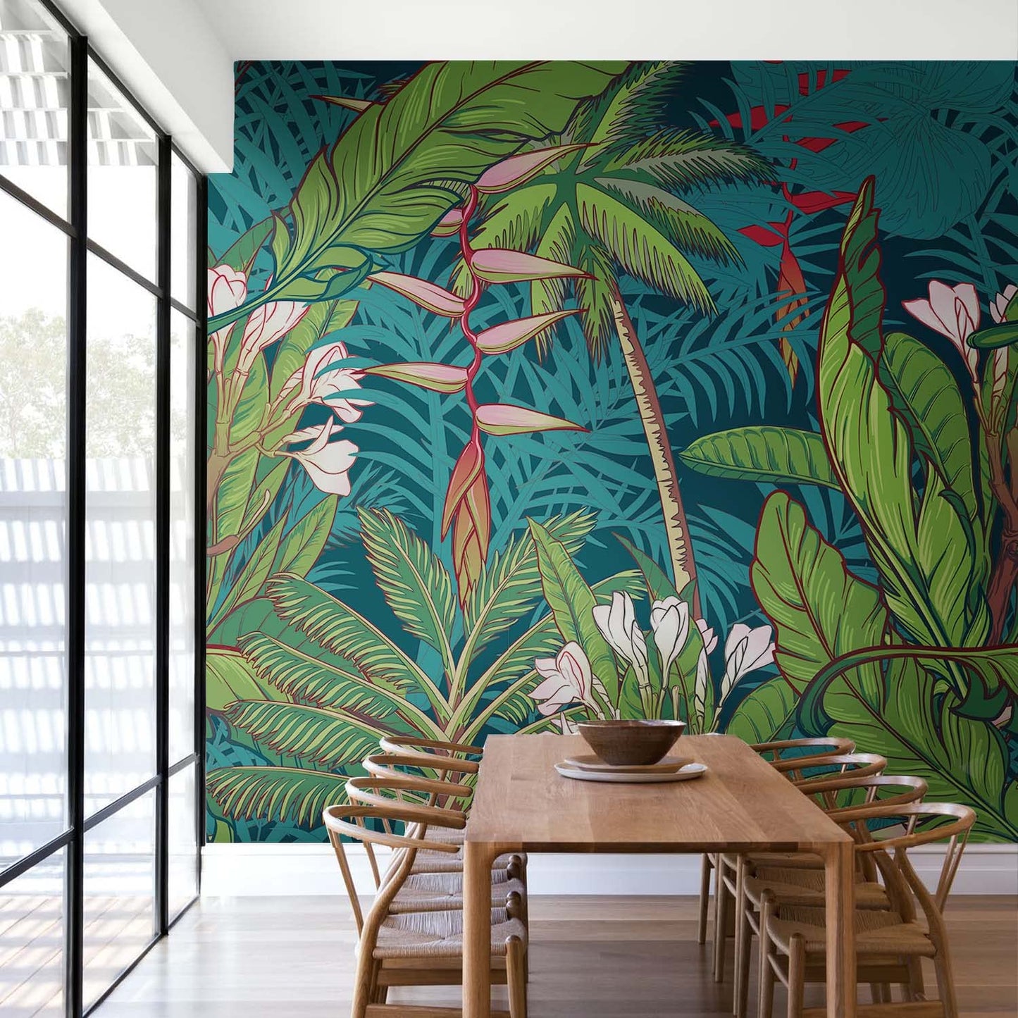 Flortlias Peel and Stick Floral Wall Mural, Leather Textured Vinyl Self-Adhesive Wallpaper for Bedroom Living Room Accent Wall Decor, Urban Tropical Plants, Dark, 92''x125''