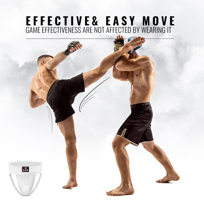 DXM SPORTS Boxing Groin Protector Men – Adjustable Groin Guard for Kickboxing, Taekwondo Sparring Gear, Muay Thai, Martial Arts Training (White, Medium)