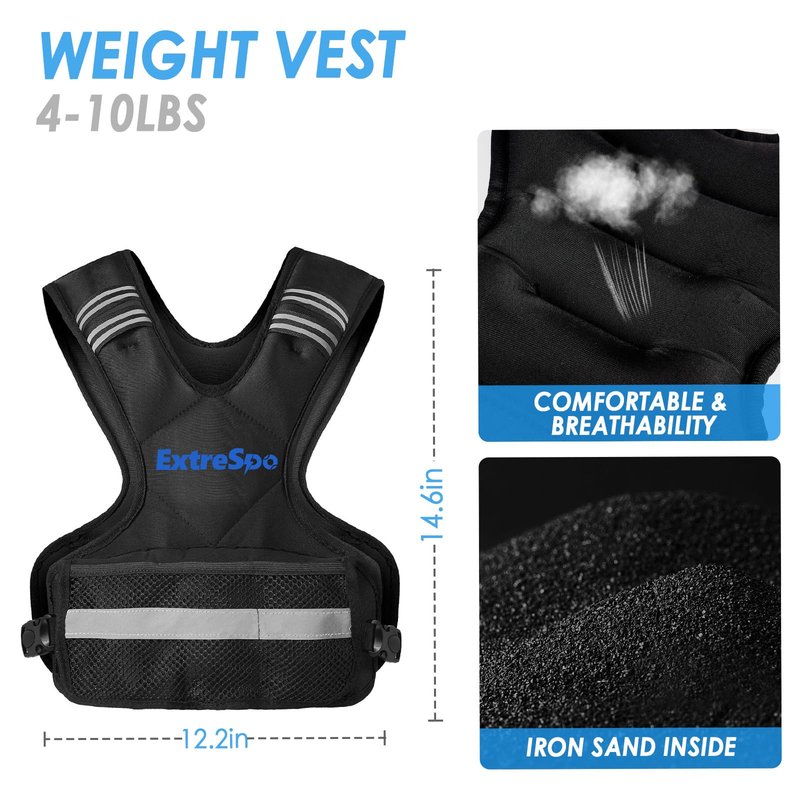 Adjustable Weighted Vest for Women, 4-10lb Weight Vest with 6 Ironsand Weights, Body Weight Vest Exercise Set with Reflective Strip for Strength Training and Workout