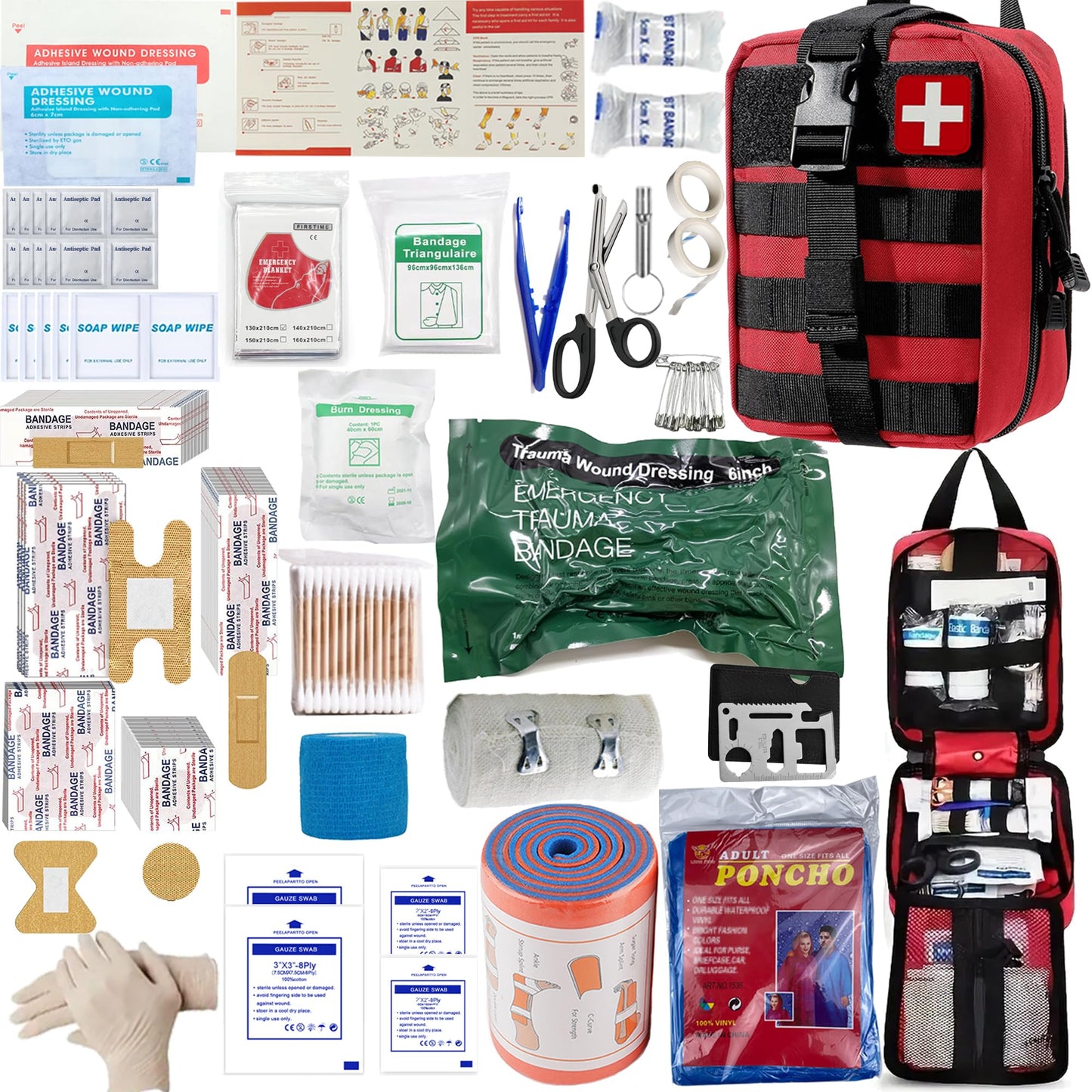 Universal IFAK Trauma First Aid Kit Molle Pouches Emergency Survival Kit Suitable for Home, car, Travel, Camping, Hiking, Sports, Outdoor Emergencies-Quick Response First Aid Essentials (Red)