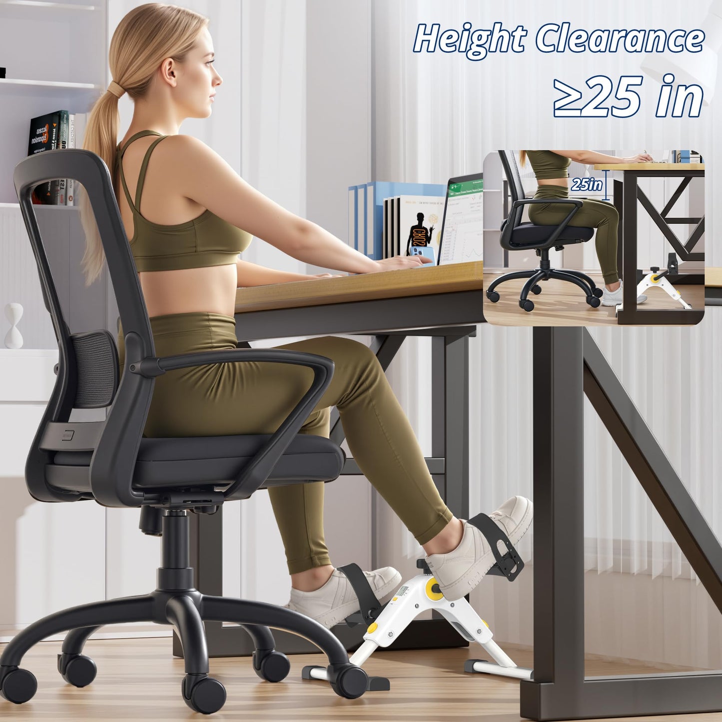 Pedal Exerciser Mini Stationary Cycle with Adjustable Resistance, Under Desk Bike for Home Exercise Equipment, Lightweight and Compact