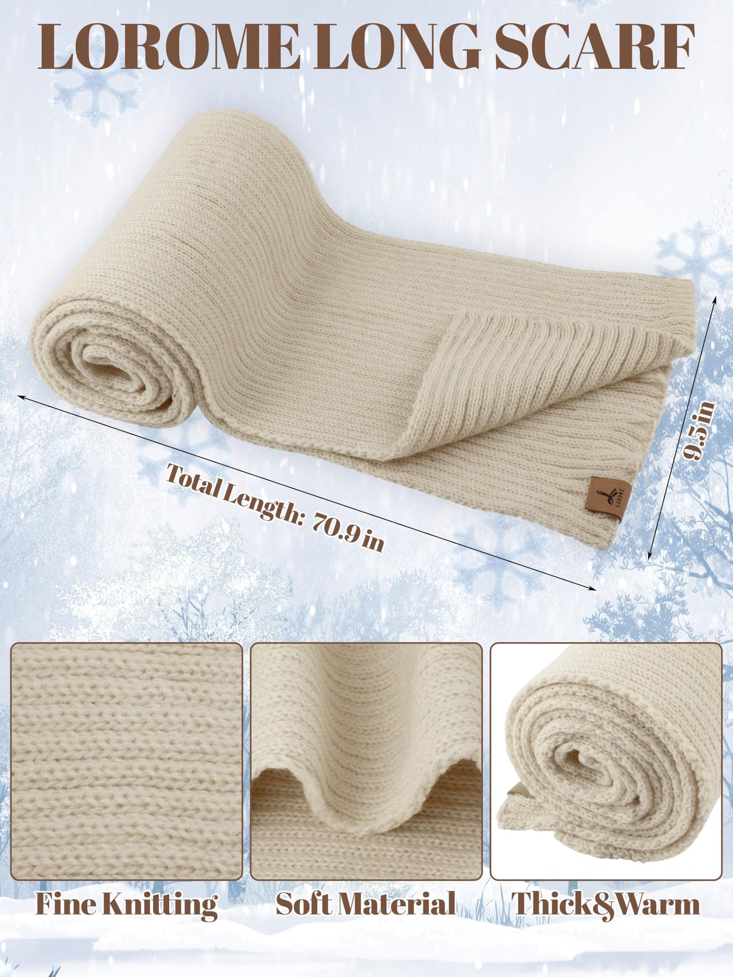 3 in 1 Winter Set, Womens Padded Beanie with Pom Poms Knitted Longe Scarf Leather and Fleece Lined Touchscreen Gloves Oatmeal