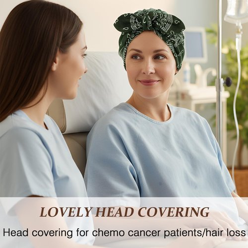 Ababalaya Satin Lined Beanies for Women Chemo Headwear Silky Lined Cotton Sleeping Cap (1, Green)