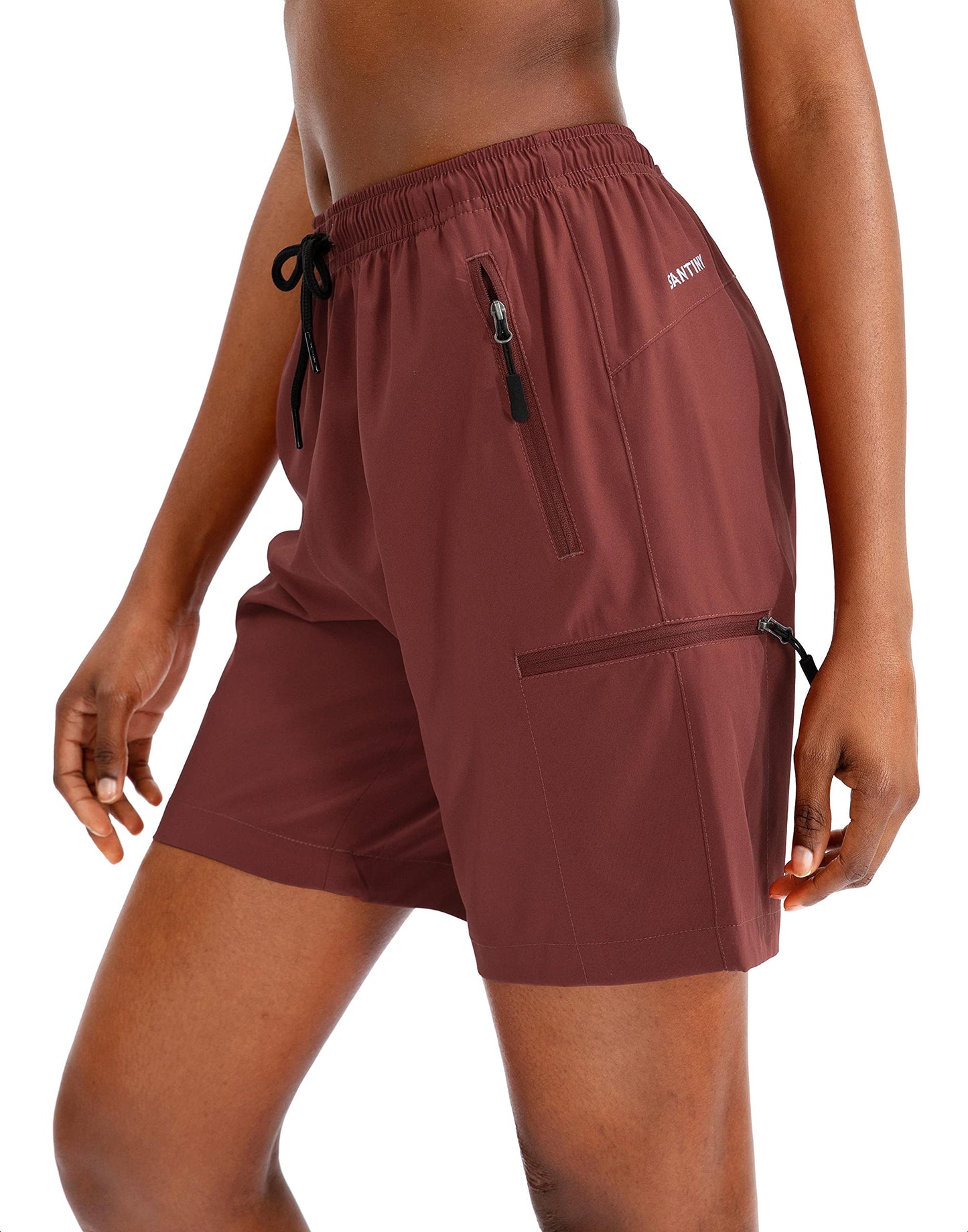 SANTINY Women's 5''/ 7''/9'' Hiking Cargo Shorts Quick Dry Lightweight Summer Shorts for Women Athletic Golf Zipper Pockets(Maroon_S)