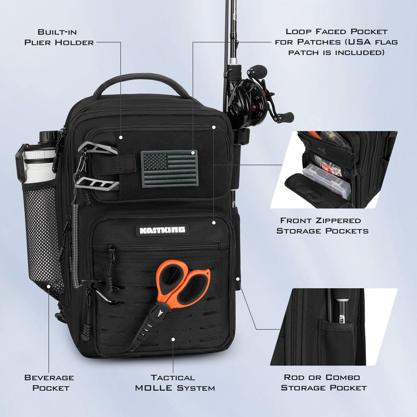 KastKing BlowBak Tactical Sling Tackle Bag-Lightweight Fishing Backpack Storge Fishing Gear and Equipment,Gift for Men