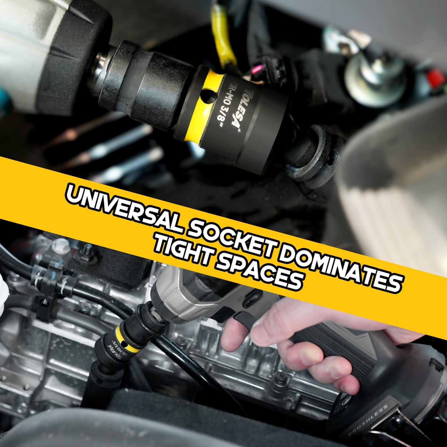 TOLESA Swivel Socket Set, Impact Universal Joint-Socket Set, 1/2", 3/8", 1/4" Flexible Socket Swivel Set Premium CR-MO Steel U Joint Adapter Wobble