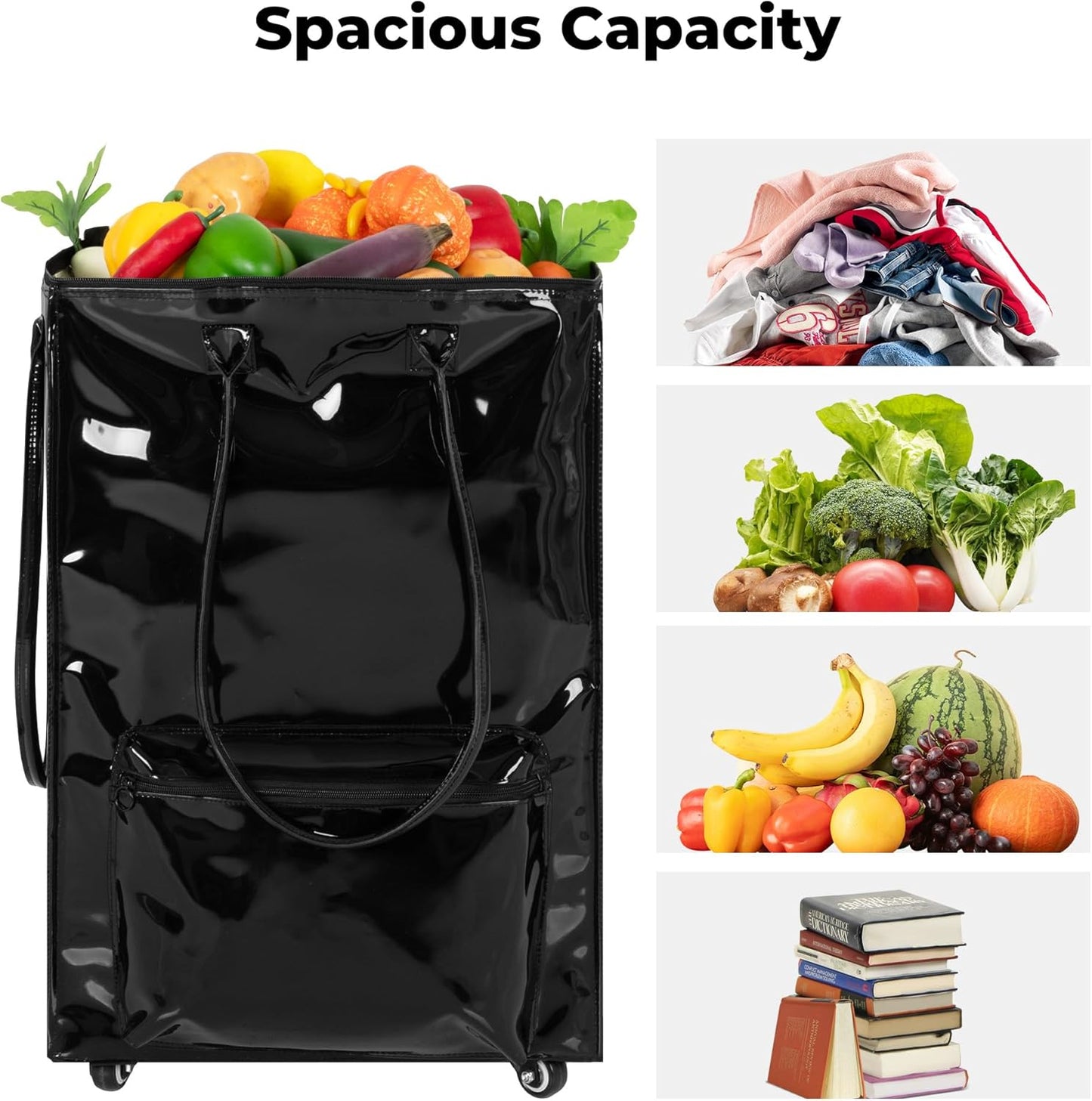 StorageWorks Grocery Cart - Rolling Tote Bag with Zipper Closure & Handles | Convenient Shopping Solution