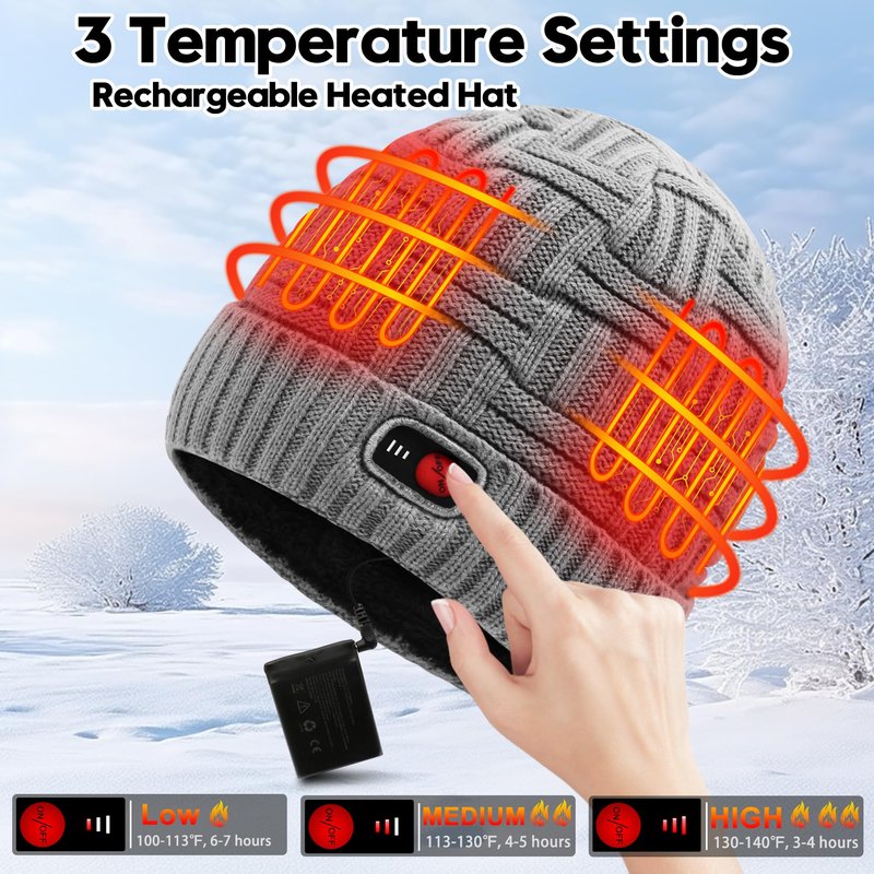 SVPRO Men Women Rechargeable Electric Heated Hat Winter Warm Hat Battery Heating Beanies with 3 Temperature Settings,Heated Beanie Skull Cap Hat Work Up to 3-7H Grey
