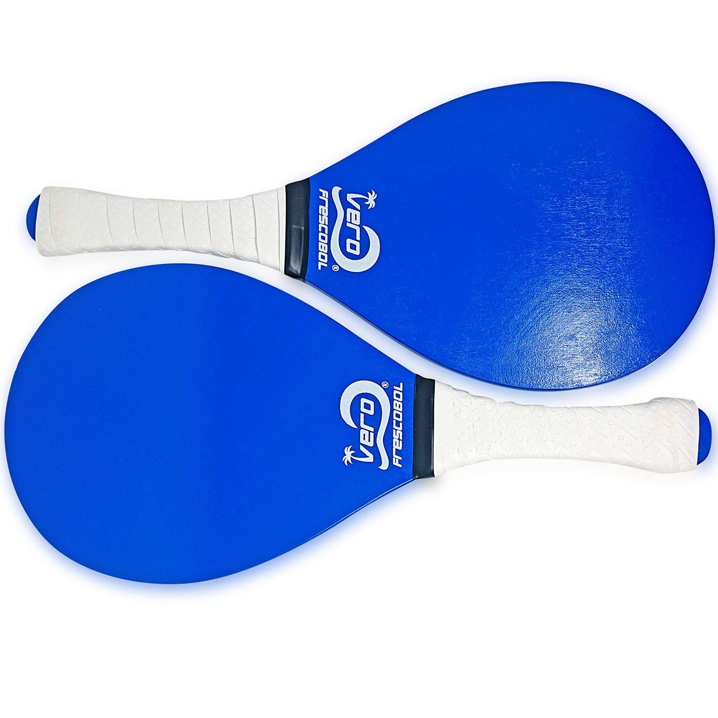 Frescobol Starter Set – 2 Vero Wood Beach Paddles with Premium White Padded Grips, Beach Bag, 2 Official Red Balls