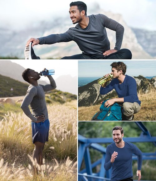 Kinglaman Long Sleeve Workout Shirts for Men - Dry Fit UPF 50+ UV Sun Protection | 6 Pack