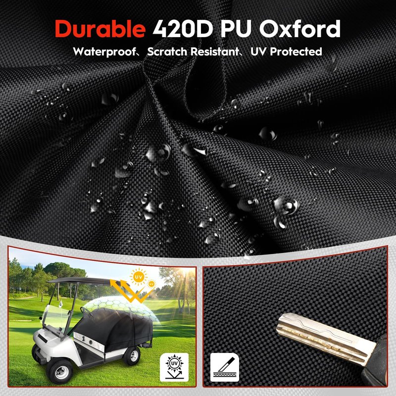 Mixsuper Golf Cart Seat Rain Cover for EZGO, Club Car, Yamaha Cart 2+2/4 Passengers with Transparent Windows 2+2 Seats Rain Covers, 7 Layers 600D Waterproof, Universal Fit, Golf Accessories