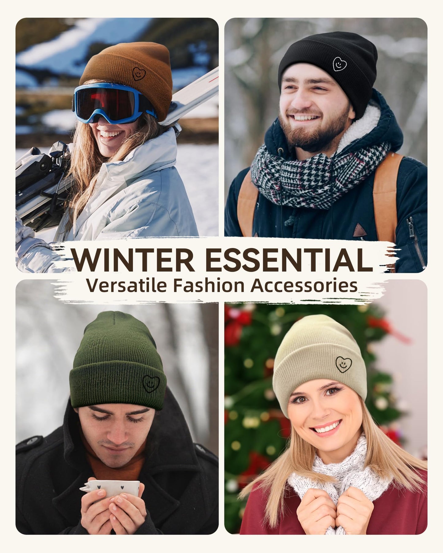 XMMAXFLOW Beanie for Women Men Winter Knit Hats Soft Warm Cuffed Beanie with Smile Face, Black