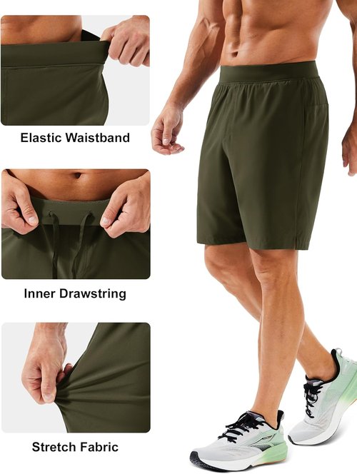 MAGCOMSEN Men's Athletic Running Shorts - Quick Dry, Lightweight Gym & Hiking Shorts | UPF 50+, 8" Length, 3 Pockets
