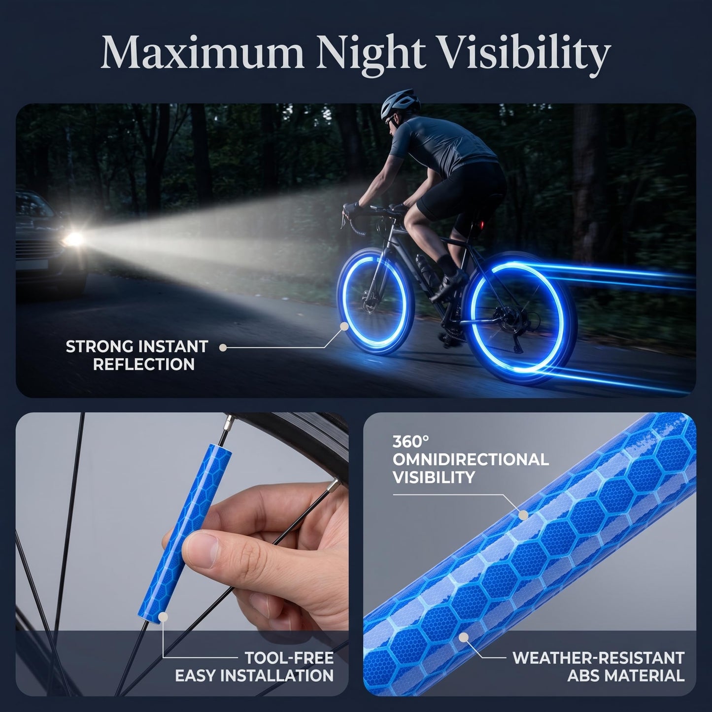 Keenso Colorful Cycling Wheel Spoke Reflector Clips, Reflective Warning Strip Clips, 24pcs Tube for Wheel, for Nighttime Safety, Road, Mountain, and City Bikes