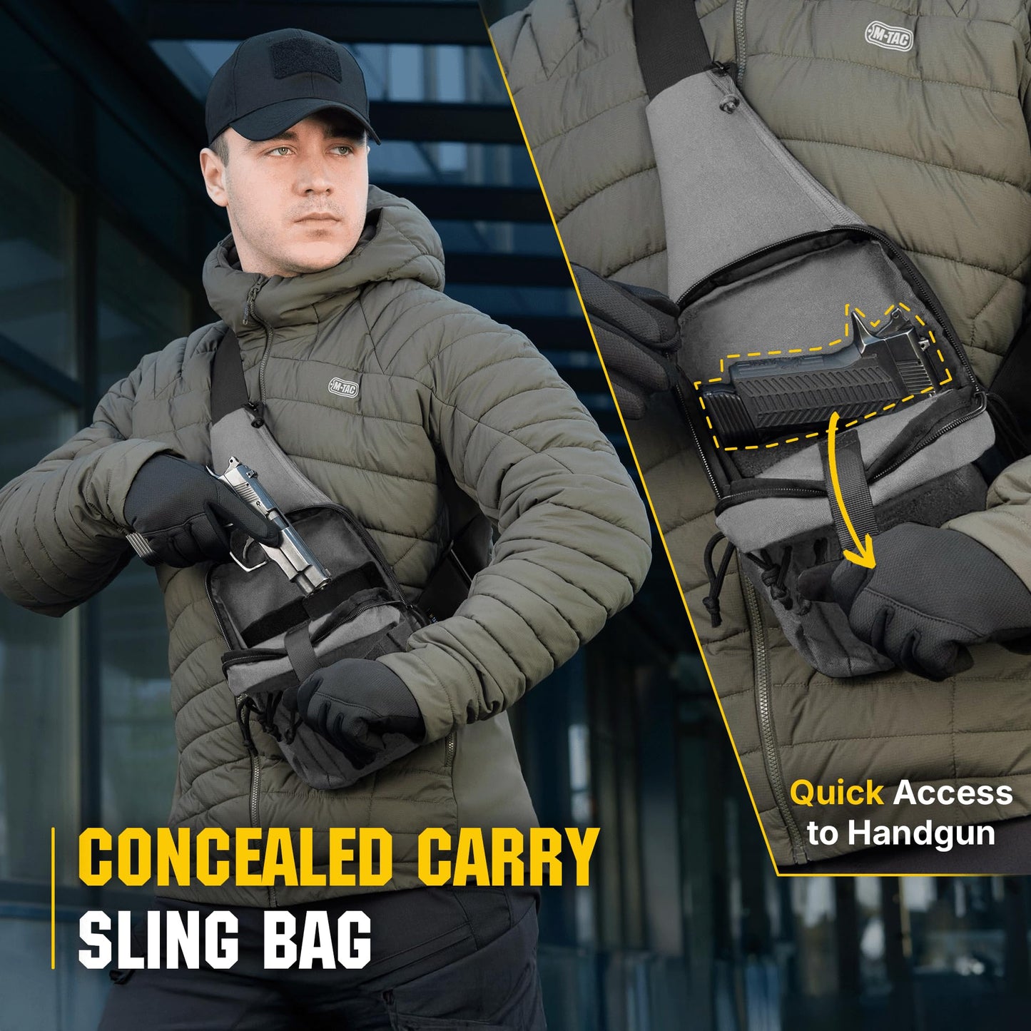 M-Tac CCW Sling Bag for Men & Women - EDC Shoulder Bag Tactical - Crossbody Concealed Carry Bag - Mens Chest Pack (Grey Loop Panel)