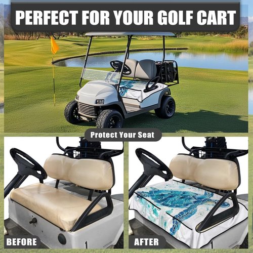 Yspwyqan Blue Sea Turtle Universal Seat Covers for Golf Cart Anti-Slip Easy to Install Protector Golf Cart Easy to Clean Portable Golfs Car Interior Covers Universal Fit EZGO Yamaha Club Car
