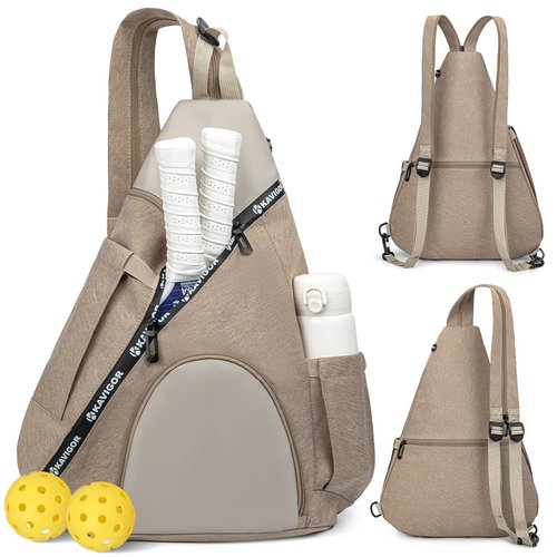 KAVIGOR Pickleball Bag, 7 Pockets & Upgraded Zippers, Lightweight Sling Bag with Detachable Strap & Water-Resistant Pocket