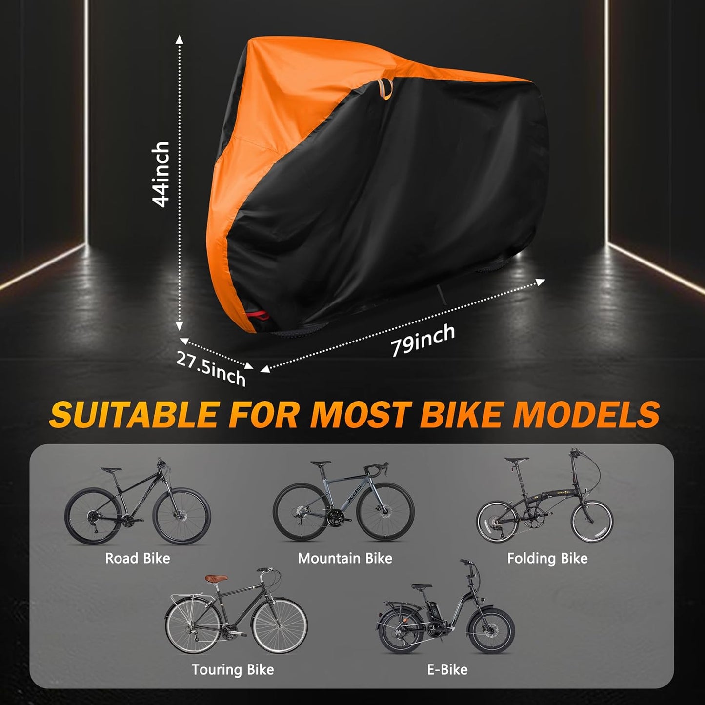 Skiennix Bike Cover - Outdoor Waterproof Protection for Mountain & Road Bikes | XL Black & Orange (79 x 27.5 x 44 in)
