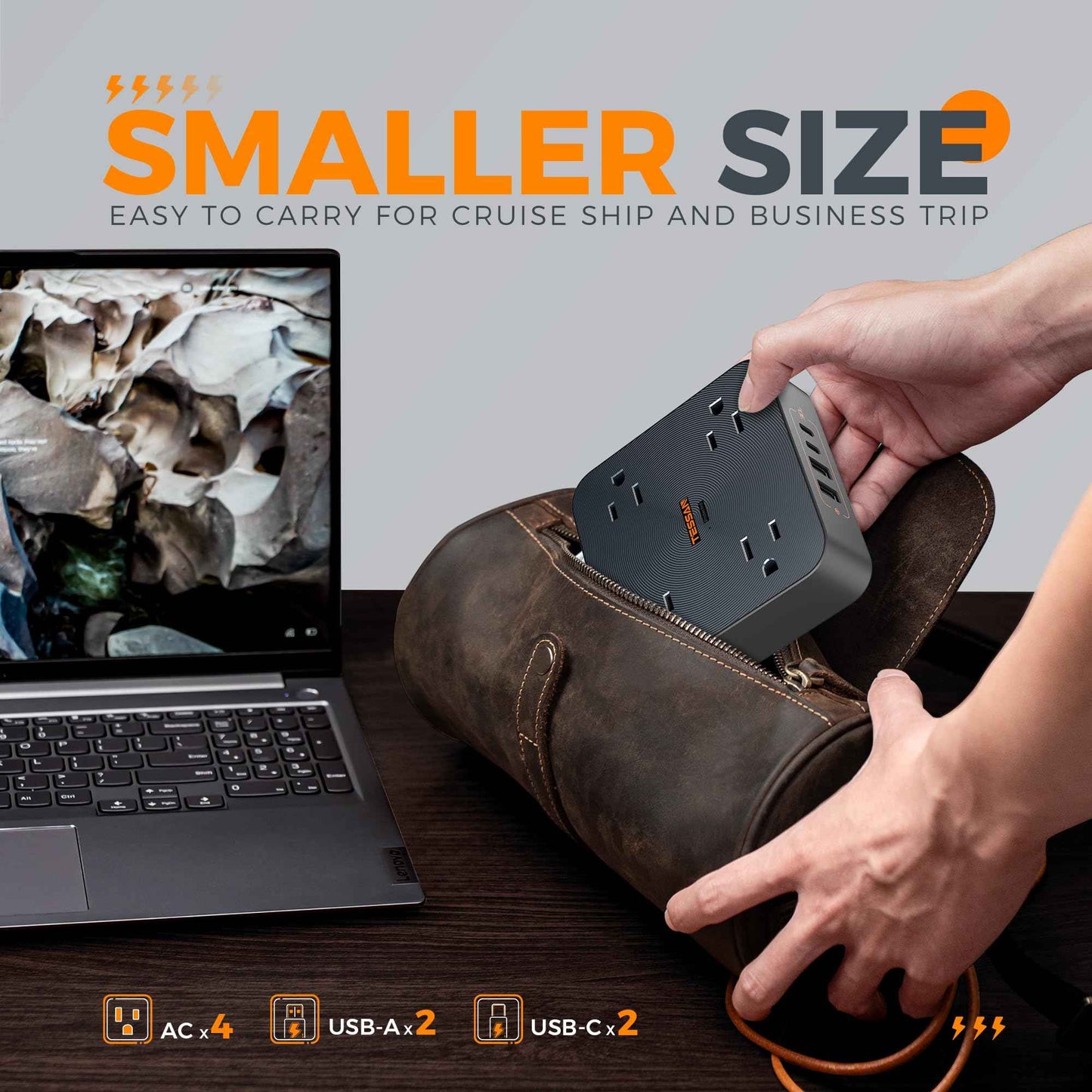 30W USB C Power Strip, TESSAN Fast Charger Surge Protector with 4 Outlet Extender, 6 FT Flat Plug Extension Cord 4 Charger Block Power Delivery (2 USB C) for Office Supplies, Dorm Room Essentials