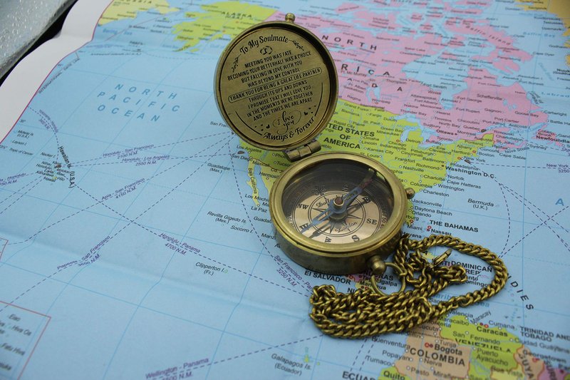 5MoonSun5's Brass Compass to My Soulmate Thank You for Being a Great Life Partner Engraved Valentine Anniversary Birthday Gift with Leather Case