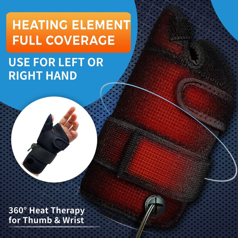 sticro Wrist Thumb Brace Heating Pad for Arthritis and Carpal Tunnel Relief, Hand Heating Pad for Sprains Trigger Thumb, Tendonitis Pain Relief - Left Right Hand
