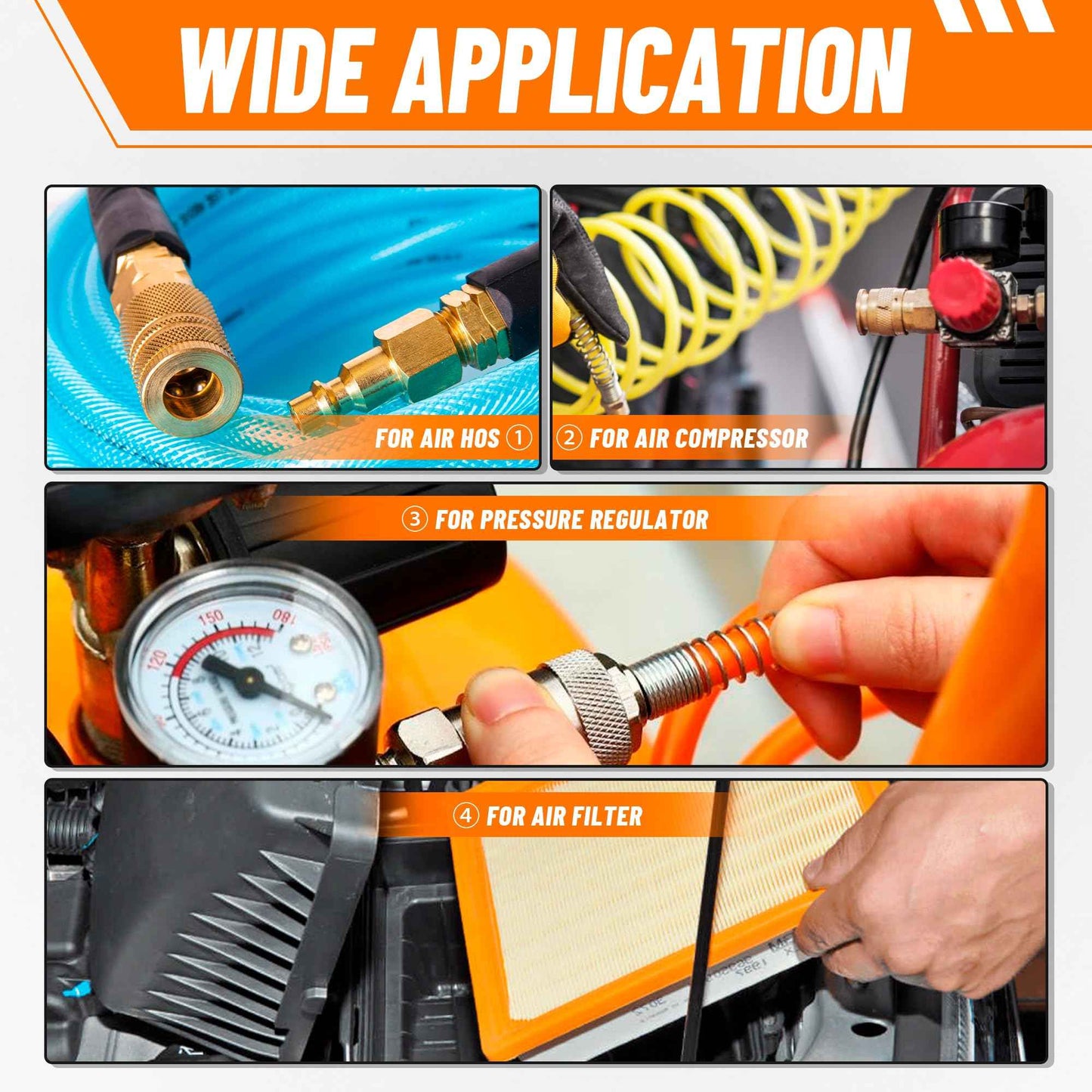 Ailbiuko Hybrid Air Hose 3/8 Inch x 25 Feet Air Compressor Hose with 1/4 Inch Brass Air Coupler and Plug,Heavy Duty, Lightweight, Kink Resistant, All-Weather Flexibility, 300 PSI