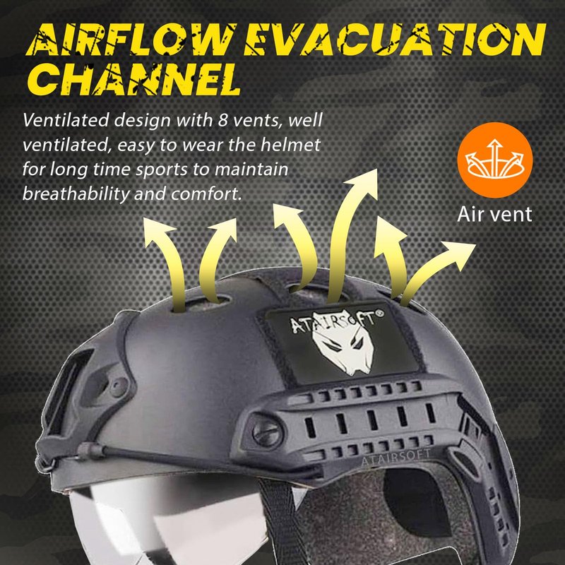 ATAIRSOFT PJ Type Tactical Multifunctional Fast Helmet with Visor Goggles Version Black