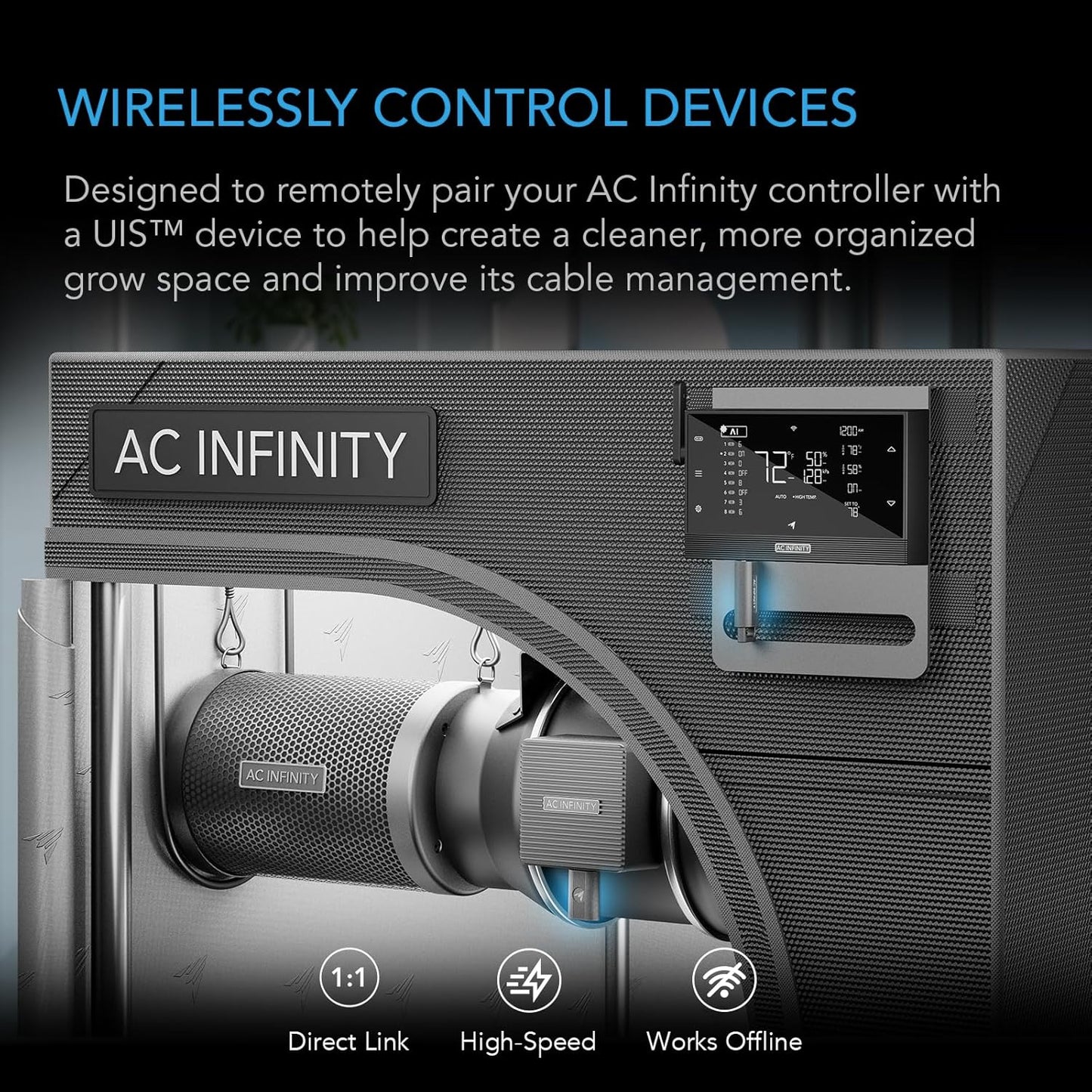 AC Infinity UIS Wireless Transmitter & Receiver Set - 26ft Range, 2.4GHz Connection