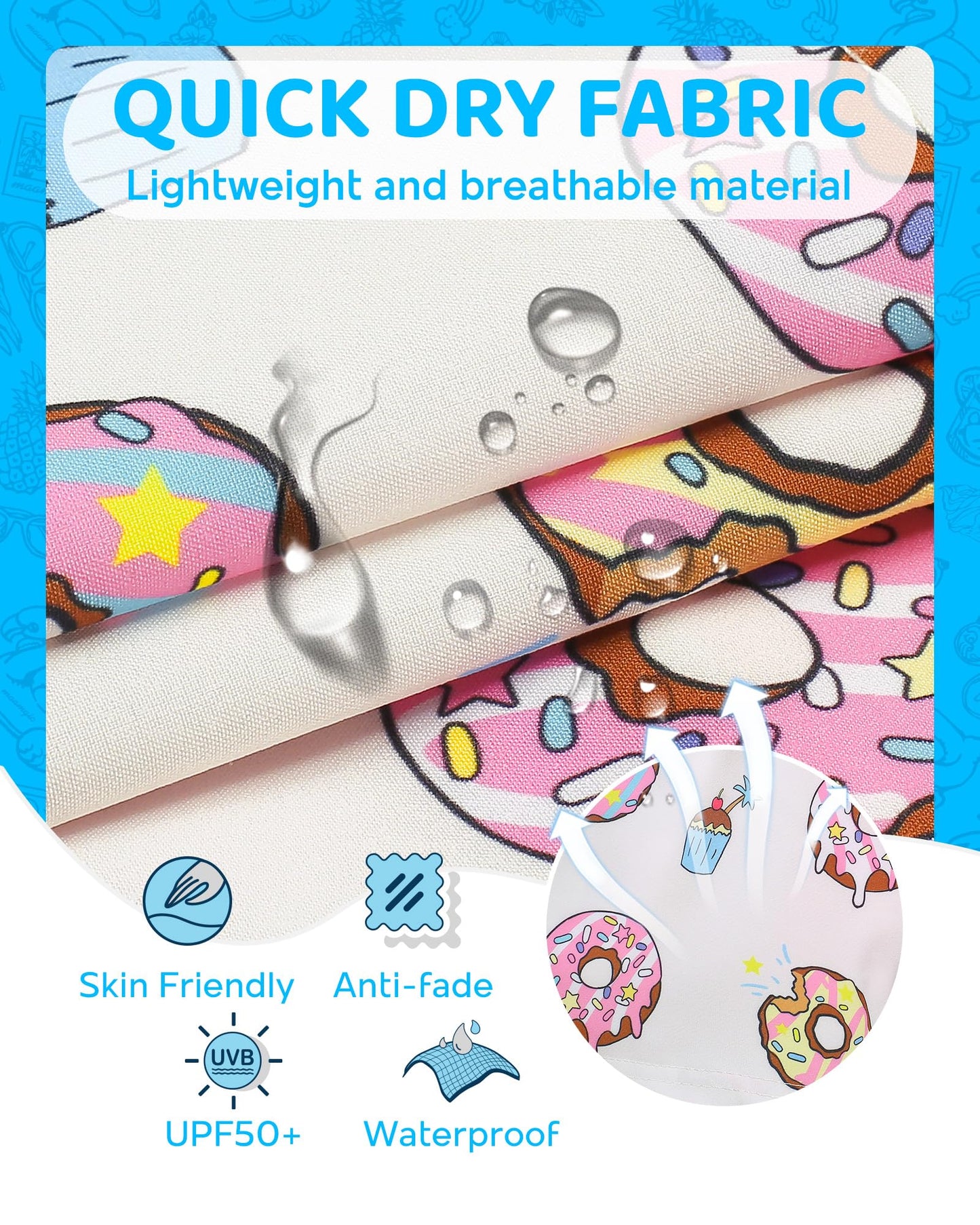maamgic Boys Swim Trunks with Compression Liner 4-Way Stretch Quick Dry Swim Shorts Swimming Trunks Toddler Donut White 8 Years
