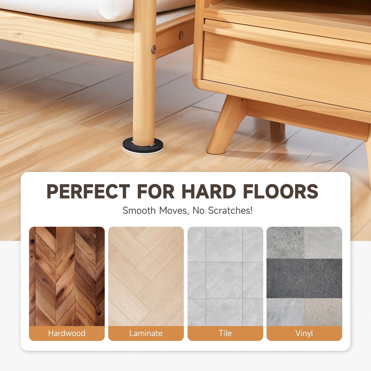 CO-Z 8pcs Felt Furniture Sliders for Hardwood Floors, 3 1/2 in Reusable Furniture Pads, Heavy Furniture Movers Sliders for Hard Surfaces, Thick Moving Pads Floor Protectors for Vinyl Tile Floors