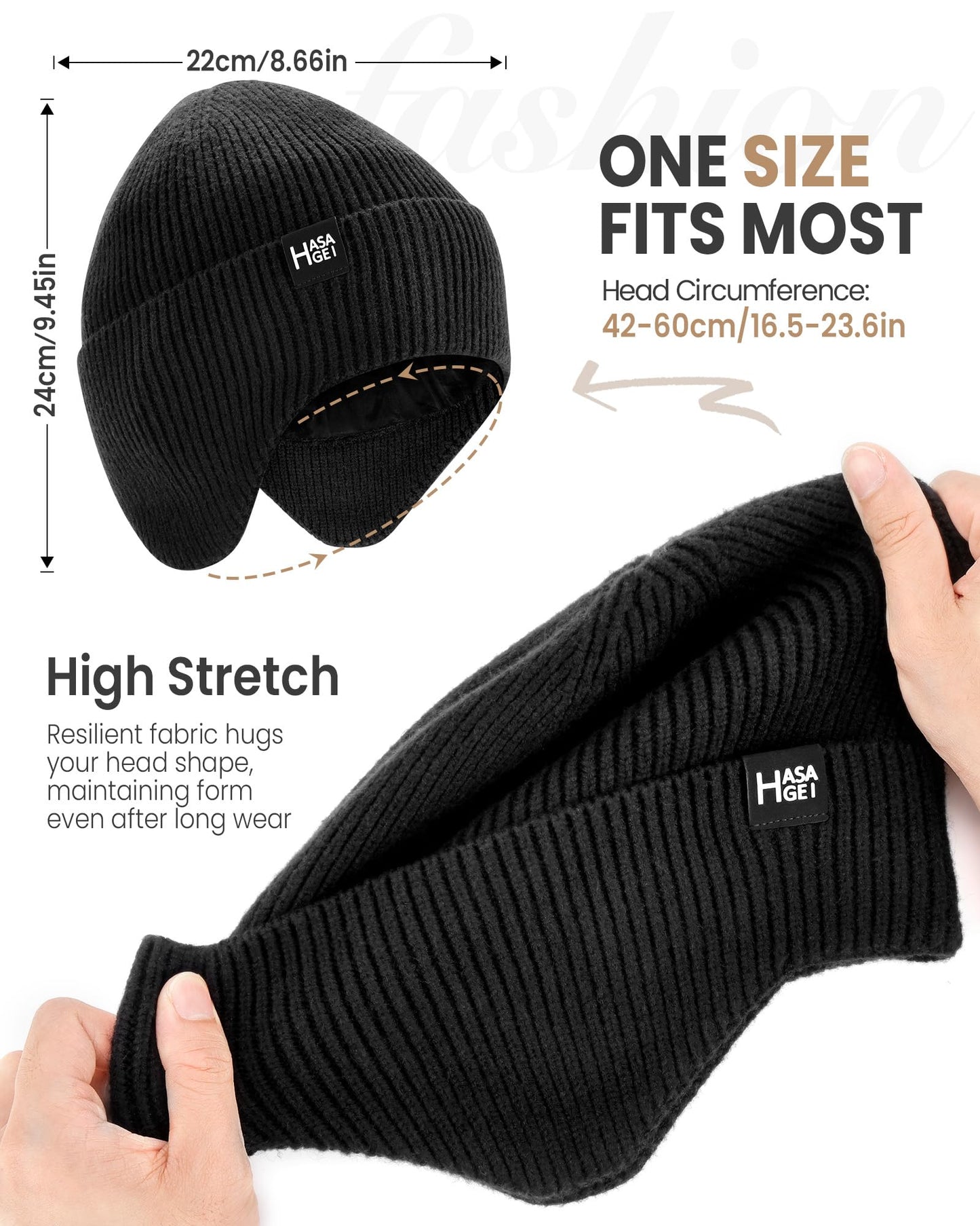 HASAGEI Ear Protection Beanie Hats for Men & Women - Warm Winter Knit Hats for Outdoor Hiking, Skiing, Running, Dog Walking