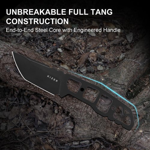 Kizer Quartz Fixed Blade Knife, 3.15" Tanto AEB-L Tactical Knife with Olive Green G10 Handle, 3D Anti-Slip Jimping Hunting Knives with Kydex Sheath for Camping Hiking Survival 1086A1