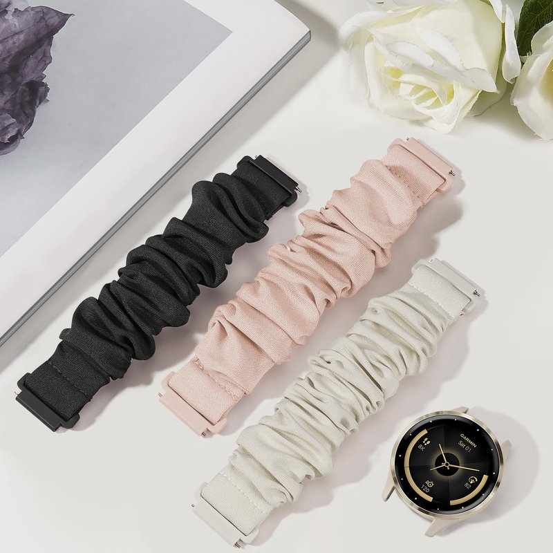 Stretchy Scrunchie Bands Compatible with Garmin Venu 3/Venu 2/Vivoactive 4, 22mm Nylon Sport Elastic Band for Forerunner 265/Forerunner 255 for Women Men（3 Pack ）