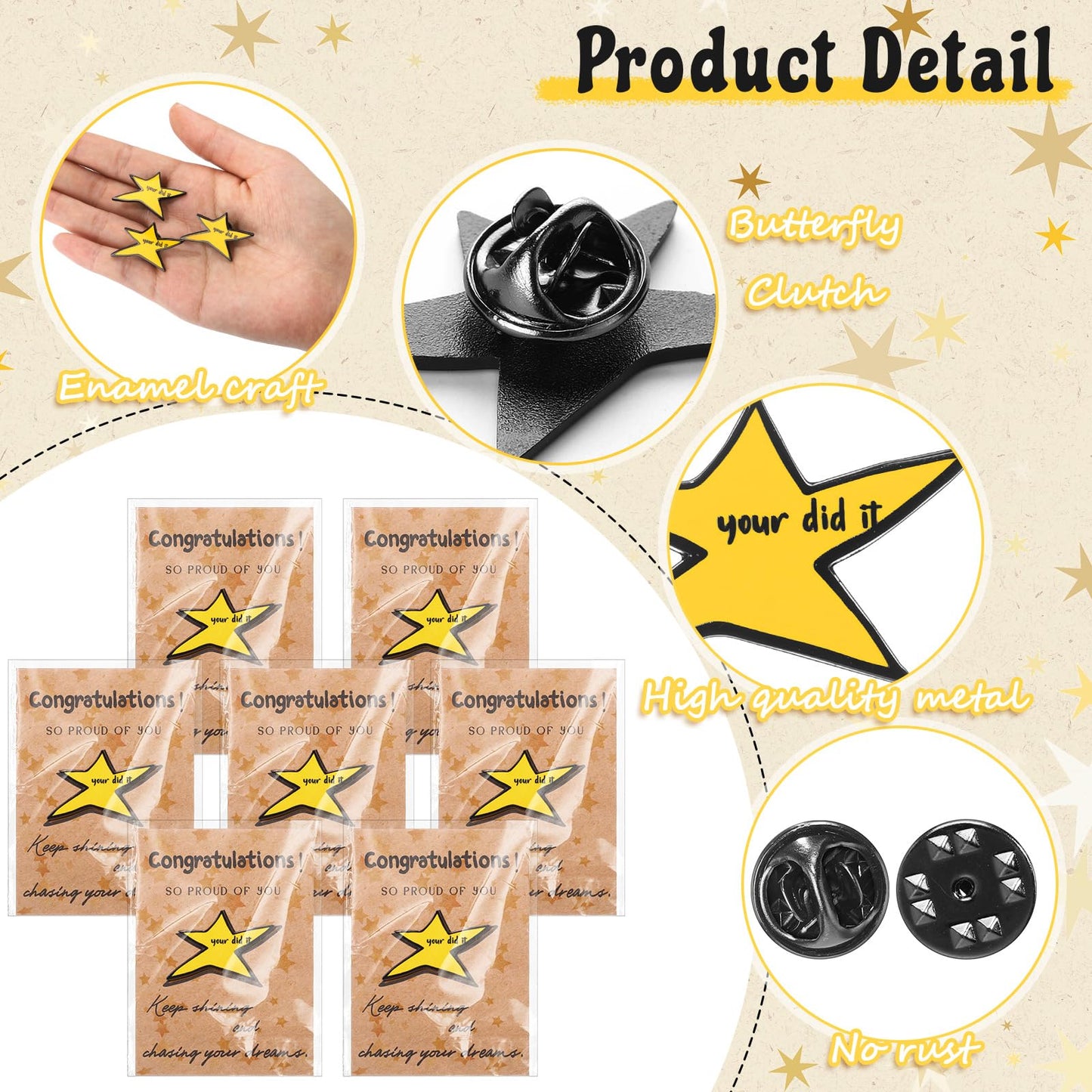 Yinkin 12 Sets Inspirational Your Did It Star Pins Bulk Gifts Funny Meme Enamel Lapel Pin Brooch Motivational Cards Gifts for Back to School Classroom Students Teachers Employee Coworker Appreciation