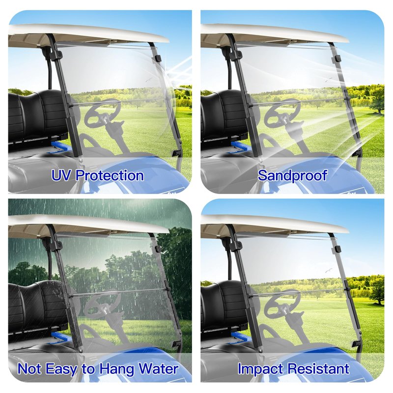NOKINS Golf Cart Windshield Compatible with Club Car Precedent (2004-Up),Tempo,2017-Up Onward Gas or Electric Golf Cart Folding Style Windshield Tinted,Hinge folding design