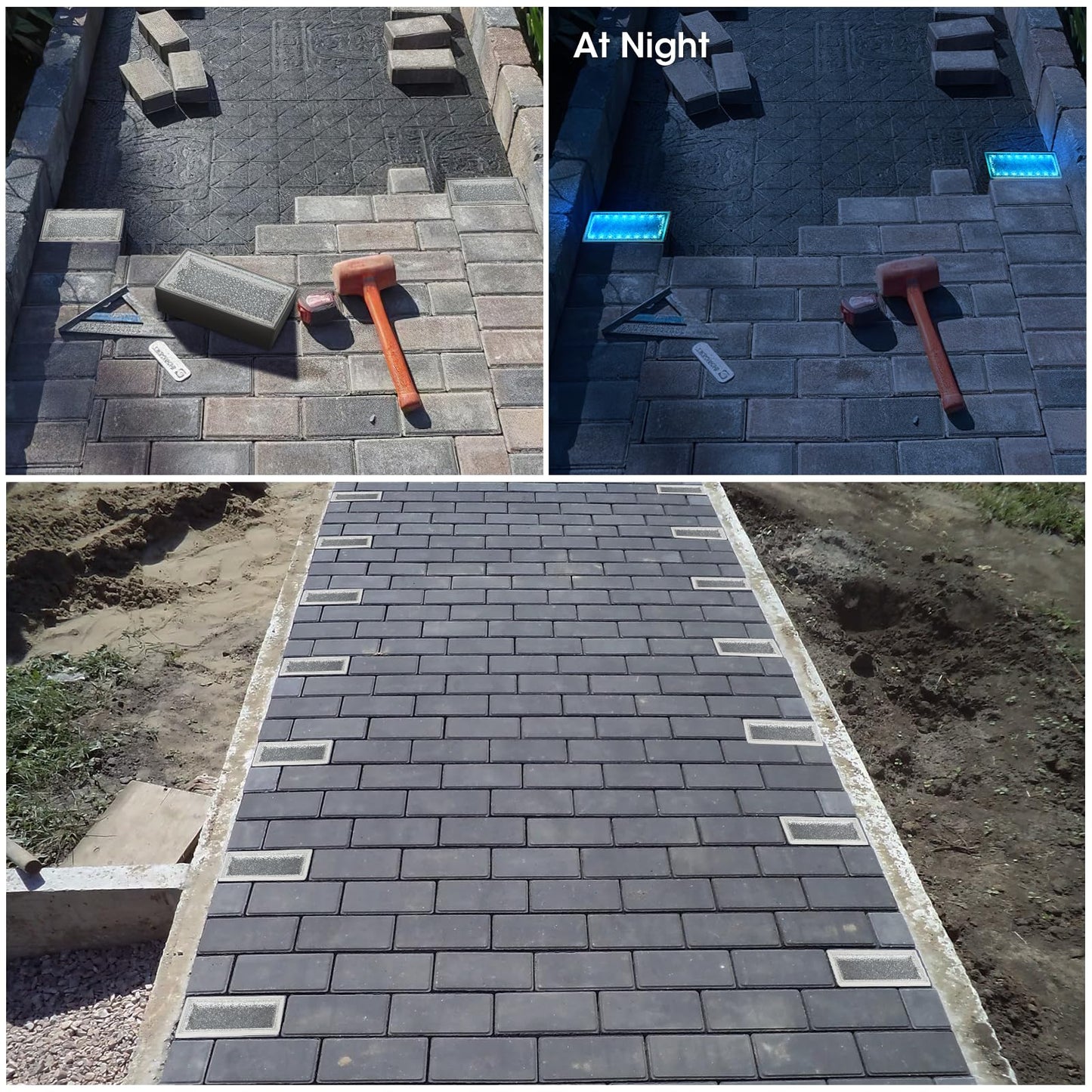 Dubofu Solar Paver Lights, 4x8 Brick Driveway Lights, IP67 Waterproof Outdoor Pathway Light, Recessed Landscape Lighting for Walkway, Patio, Garden, Lawn, Yard, Pool, Pavers, Warm White+RGB, 2 Pack