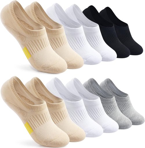 FAYBOX No Show Socks - Women's Cushioned Invisible Footies for Running | 6 Pairs, Low Cut Ankle Design