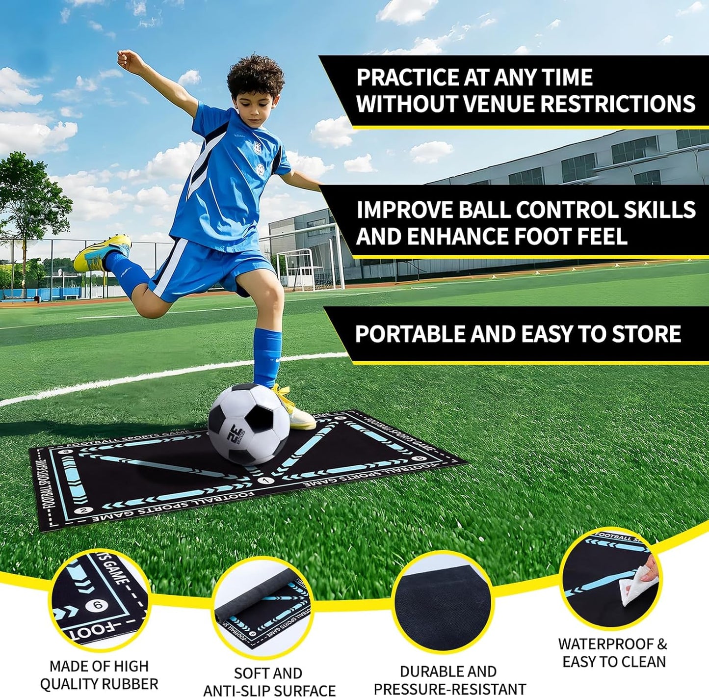 Skiennix Kids Soccer Goals - Portable Foldable Practice Nets with Training Equipment Set | Includes Ball, Dice, Mat, Cones & Carry Bag