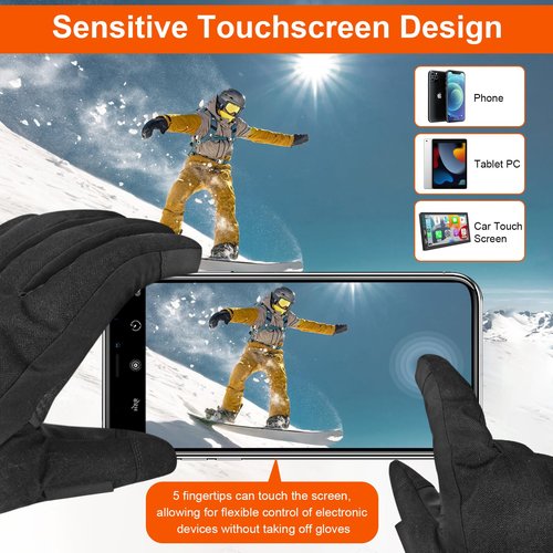 Heated Gloves for Men Women Rechargeable - 7.4V 6000mAH Battery Heated Work Ski Gloves Up to 10H Warmth, Touchscreen, 3-Level Adjustable, 10s Fast Heating, Electric Heated Gloves for Hunting Camping