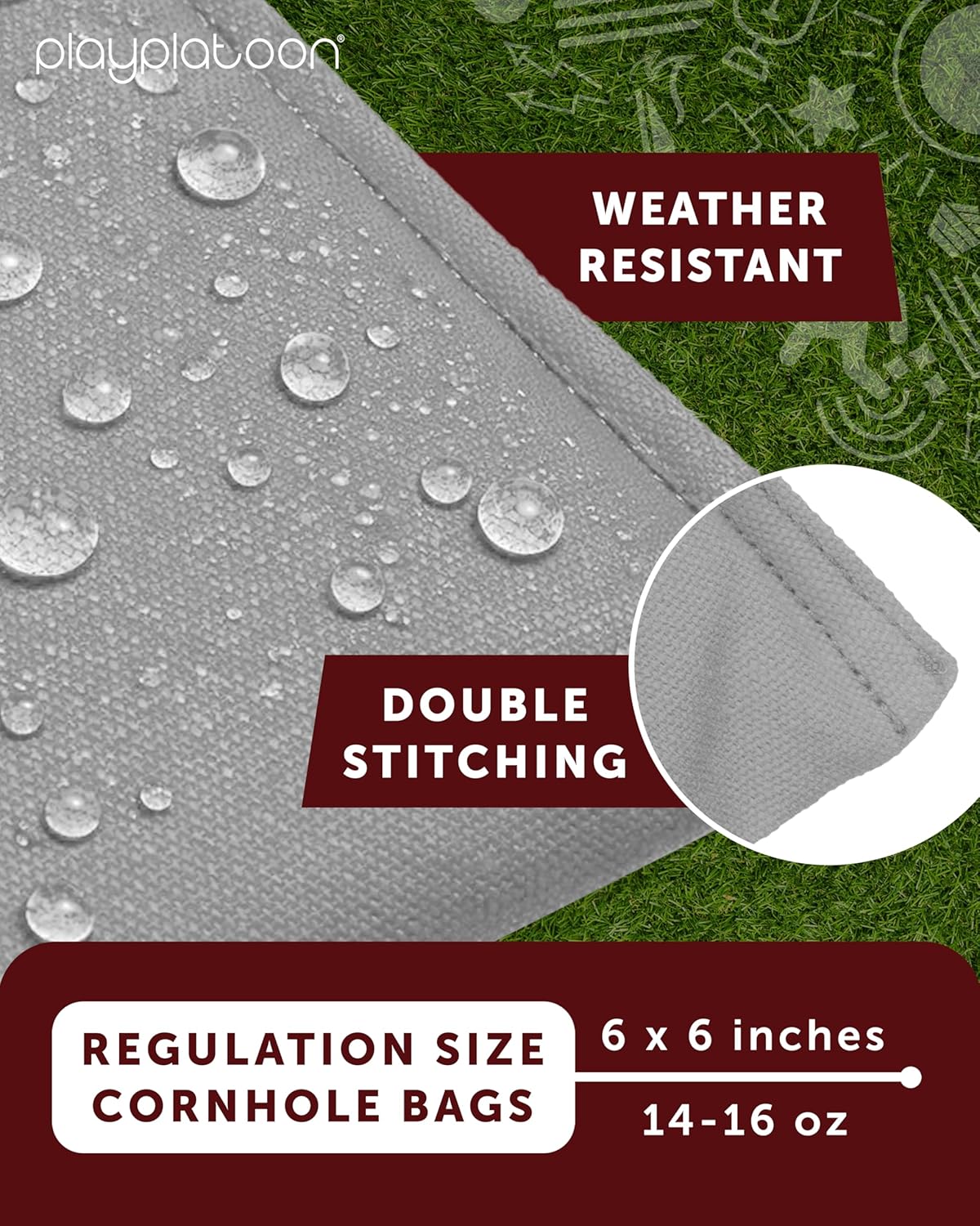 Play Platoon Cornhole Bags - Weather Resistant Set of 8 | Official Size & Weight Tossing Bags