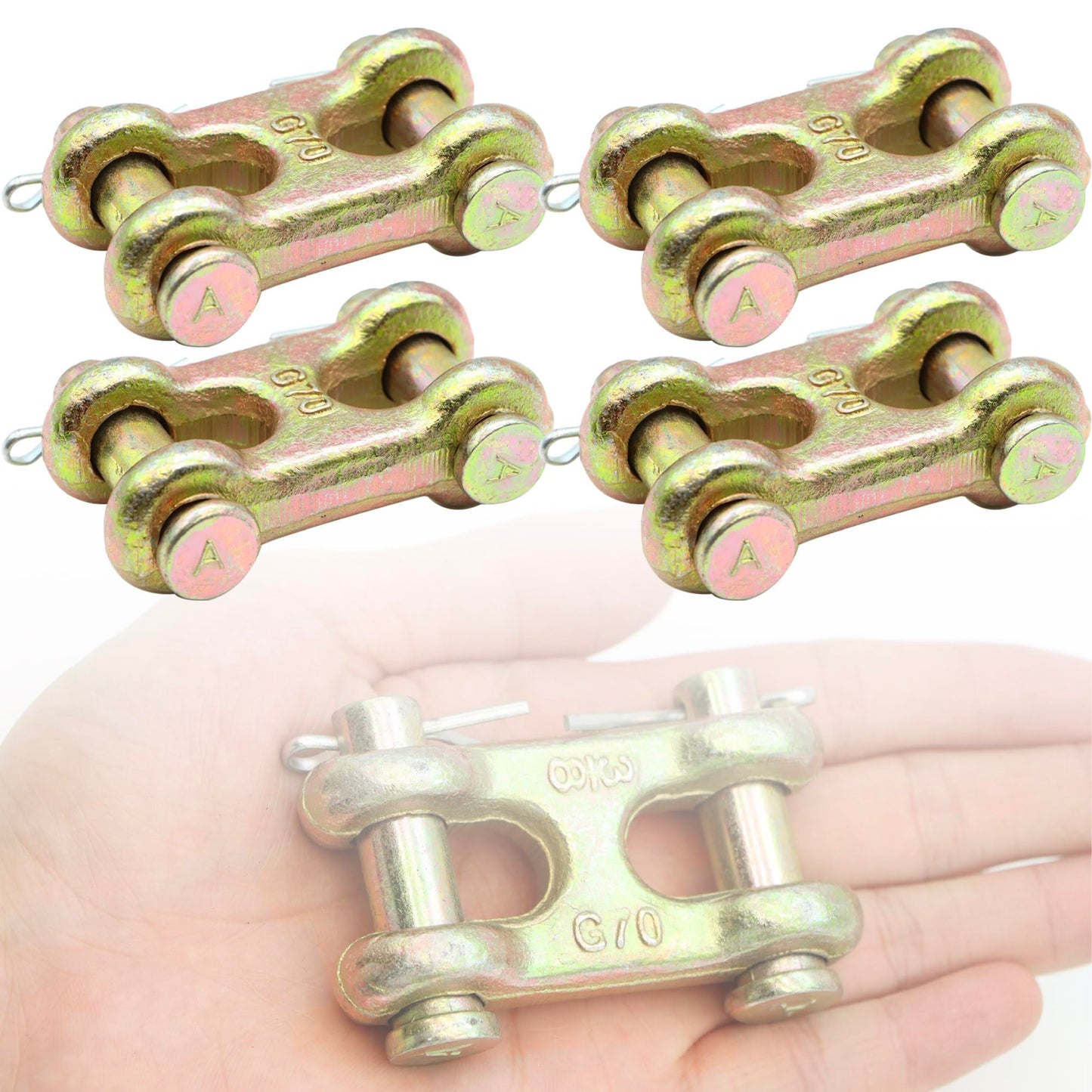 Terixe 4 Pack 3/8 Inch Twin Clevis Link, Alloy Steel Chain Repair Links for Safety Chains - 3/8 Chain Link Connector, Working Load Capacity of 6600 lbs