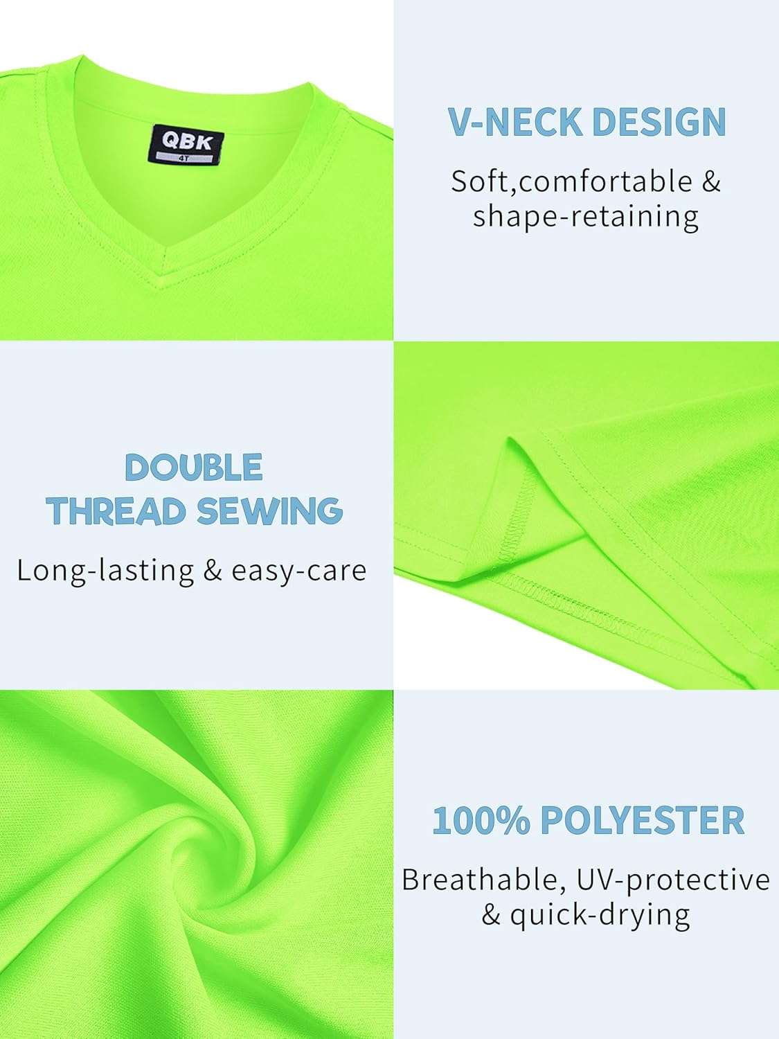 QBK Youth Neon Rash Guard - UPF 50+ V-Neck Dry Fit Long Sleeve Shirt for Kids