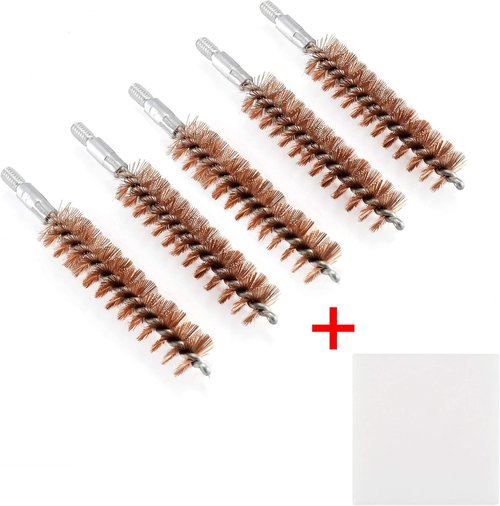 BOOSTEADY Gun Cleaning Brush Set - 5 Phosphor Bristle Brushes & 50 Professional Patches | Multi-Caliber