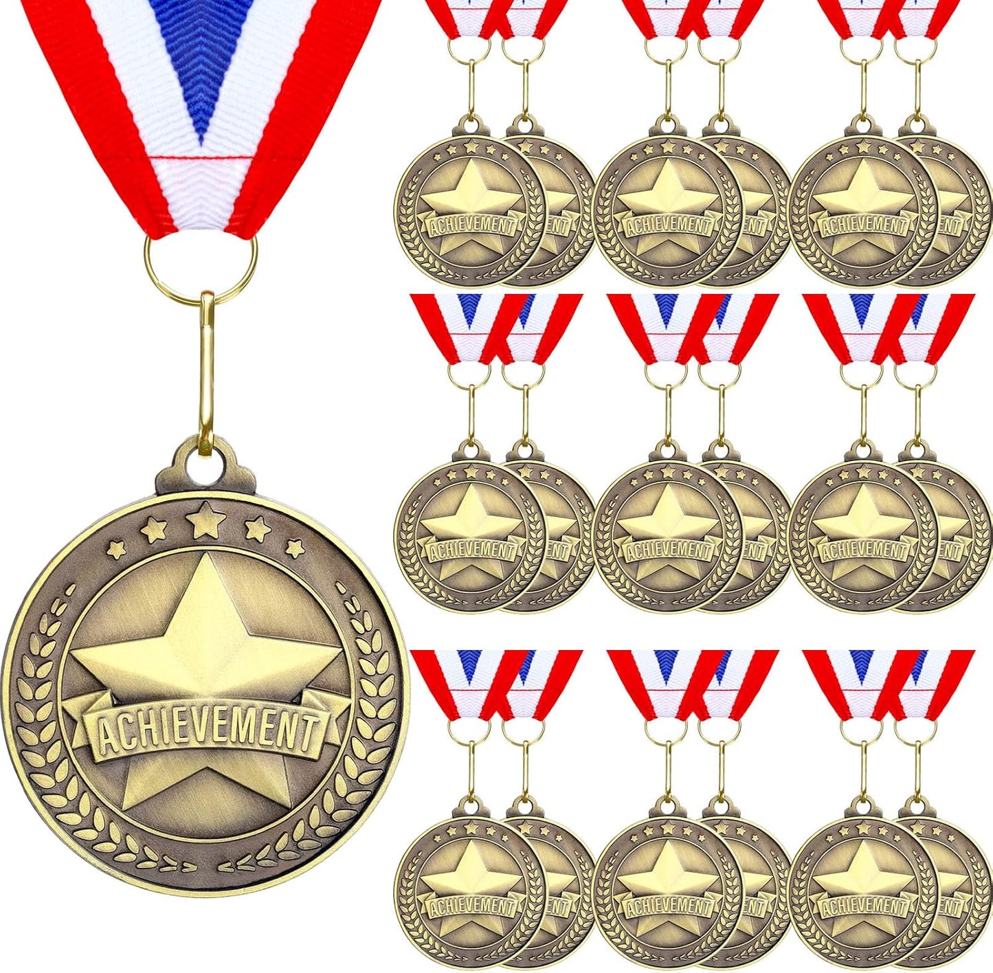 Quelay 20 Pcs Gold Award Medals - 2'' Winner Medals with Neck Ribbons for Competitions & Events