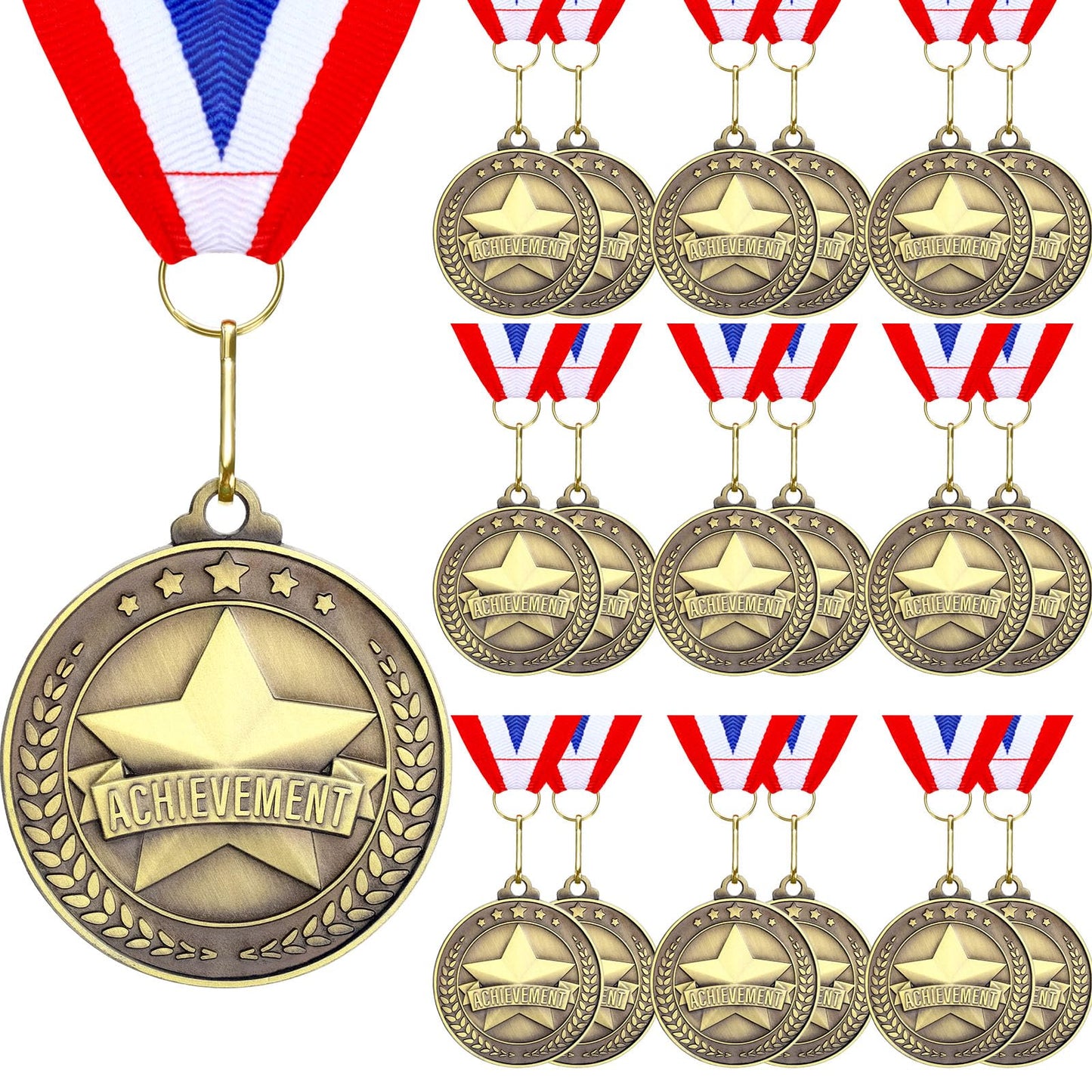 Quelay 20 Pcs 2'' Awards Medals with Neck Ribbons Winner Gold Medals Bulk Metal Trophy Award Prize Gift for Competitions School Education Tournaments Party Favor(Achievement)