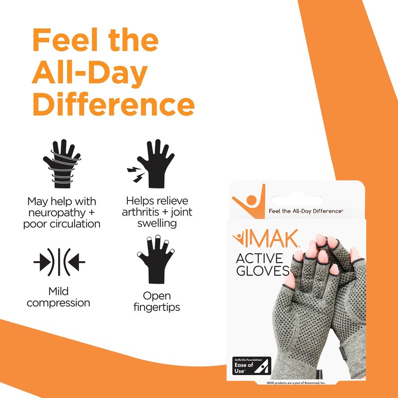 Brownmed IMAK Compression Active Gloves - Fingerless Compression Gloves for Arthritis & Joint Pain Relief - Large