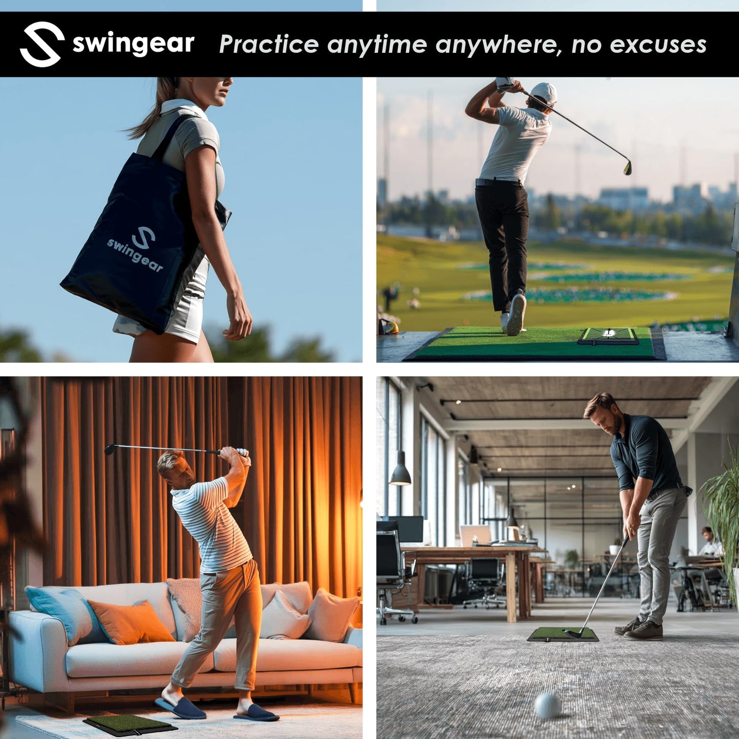 Golf Hitting Mat & Divot Board - Premium Practice mat - Swing Training aid w/Interchangeable Swing-Path Detection & Turf mat - Instant Feedback to Analyze Your Swing - Gift for Golfers
