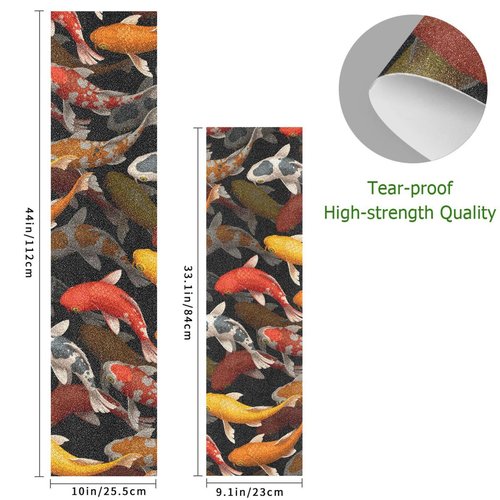 Kigai 3D Koi Fish Skateboard Grip Tape Deck Sandpaper for Rollerboard 10" x 44"