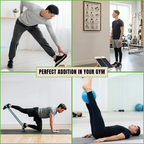 Slant Board for Calf Stretching with Resistance Band, Fitness Ball & Training Poster, 300 lbs Adjustable Wooden Incline Board, Portable Calf Stretcher for Physical Therapy Equipment & Leg Training