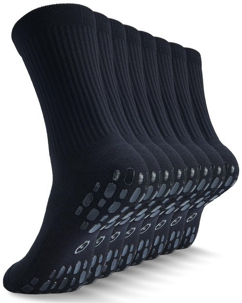 CWVLC Grip Socks Soccer - Cushioned Non-Slip Grippy for Men & Women Athletic - Barre Hospital Sticky Slipper Socks, Large, Black, 4 Pairs